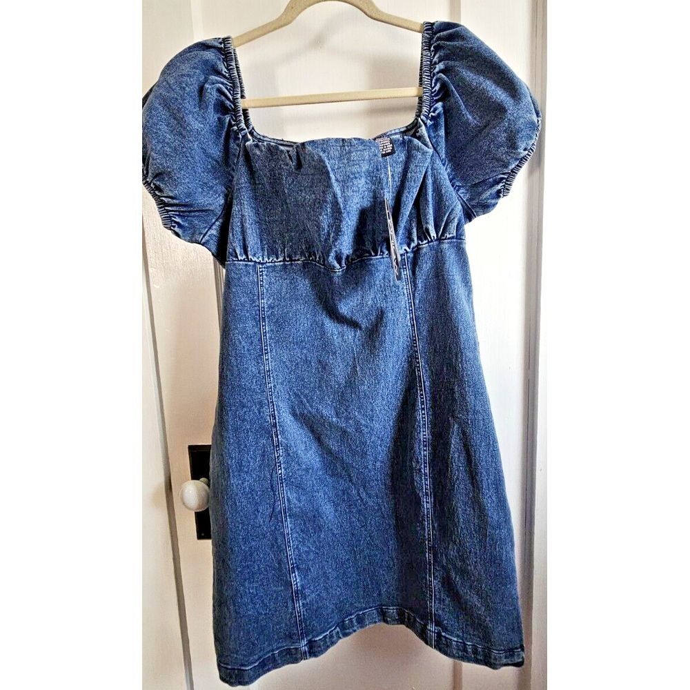 NWT ROSIE HARLOW puff sleeve square neck women Sz 1X DENIM dress